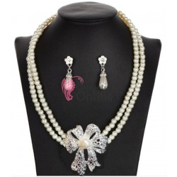 Colier cu cercei AS39C Argintiu cu cristale si perle